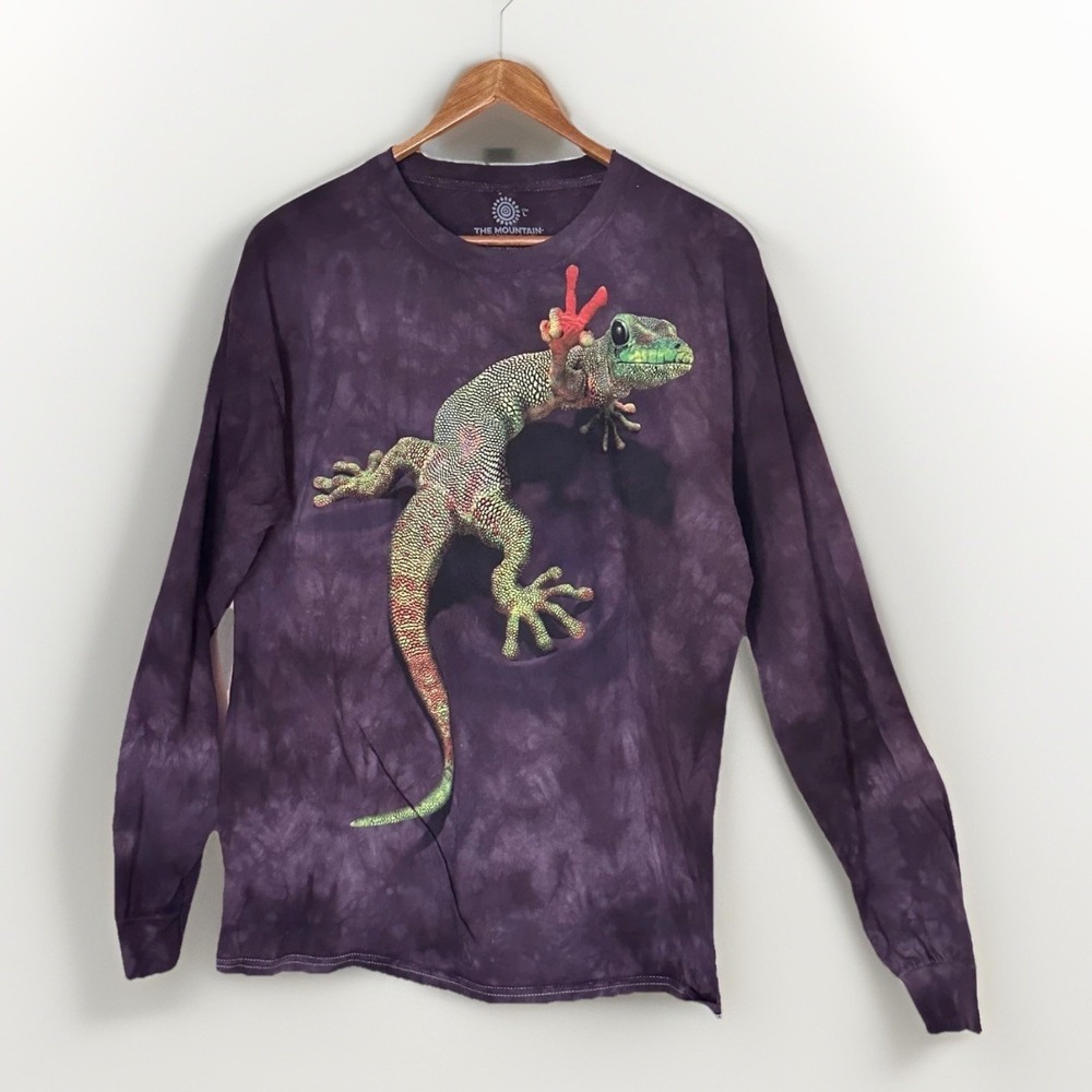 The Mountain Shirt Mens Large Purple Tie Dye Gecko Lizard Graphic Made USA Tee